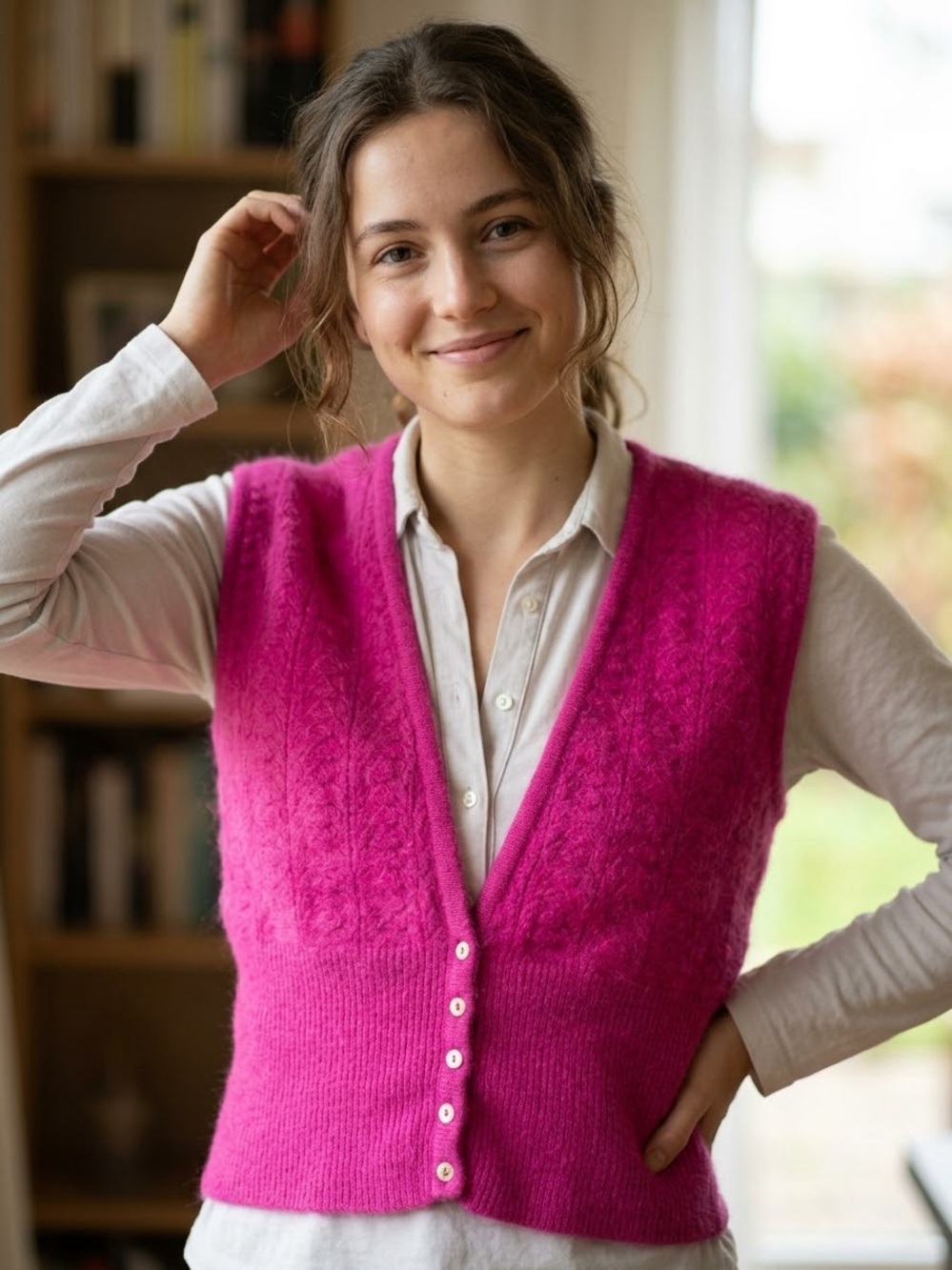 Vintage Evan-Picone Hot Pink Angora Lambswool Sweater Vest Size M